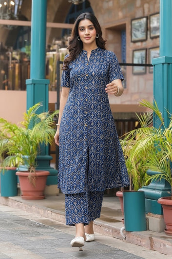 Women’s Multicolour Cotton Printed Kurta Palazzo Set
