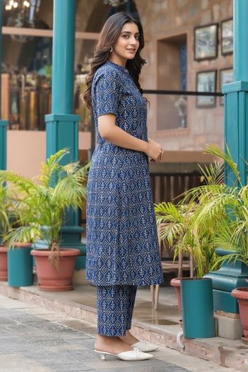 Women’s Multicolour Cotton Printed Kurta Palazzo Set