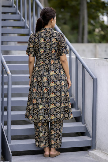 Women’s Multicolour Cotton Printed Kurta Palazzo Set