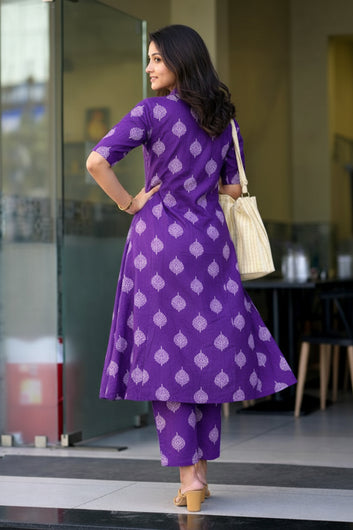 Women’s Multicolour Cotton Printed Kurta Palazzo Set