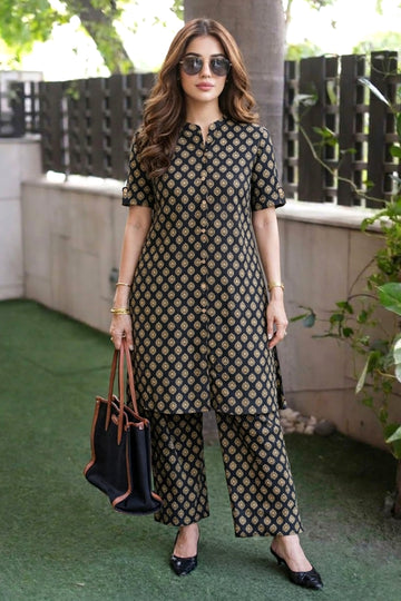 Women’s Multicolour Cotton Printed Kurta Palazzo Set