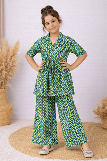 Girl's Multicolor Cotton Blend Printed Co-ord Set