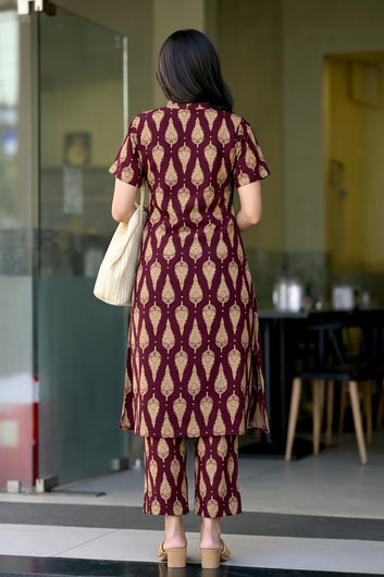 Women’s Multicolour Cotton Printed Kurta Palazzo Set