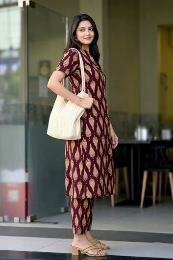 Women’s Multicolour Cotton Printed Kurta Palazzo Set
