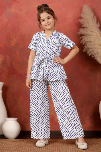 Girl's Blue Cotton Blend Printed Co-ord Set