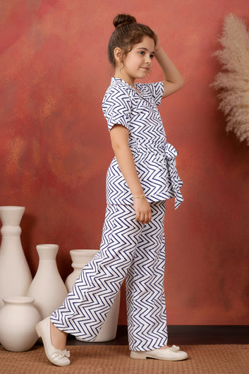 Girl's Blue Cotton Blend Printed Co-ord Set