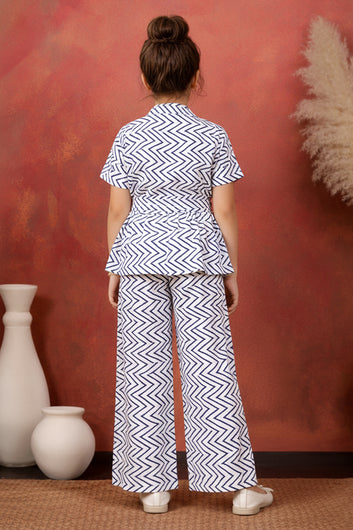 Girl's Blue Cotton Blend Printed Co-ord Set