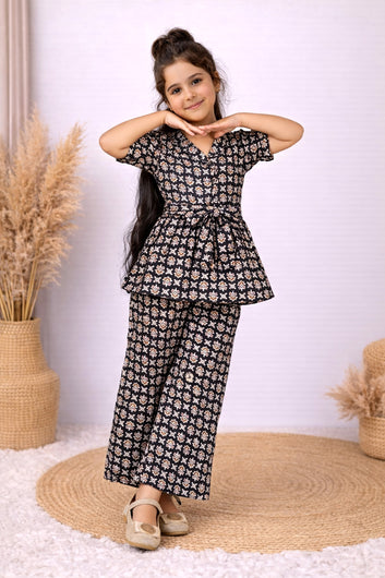 Girl's multicolor Cotton Blend Printed Co-ord Set
