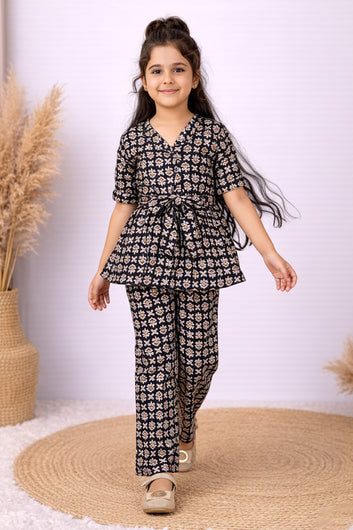 Girl's multicolor Cotton Blend Printed Co-ord Set