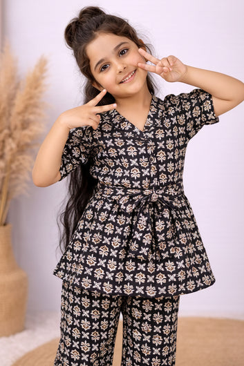 Girl's multicolor Cotton Blend Printed Co-ord Set