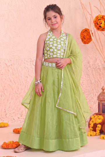 Girls Rini Georgette Embroidered Lehenga Choli Dupatta Girls Ethnic Festive Wear Set