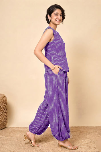 Girls Purple Cotton Striped Top and Balloon Pant Set Trendy Girls Apparel Combo