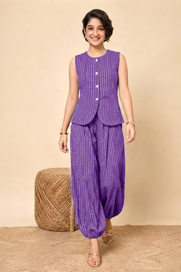 Girls Purple Cotton Striped Top and Balloon Pant Set Trendy Girls Apparel Combo