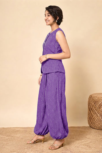 Girls Purple Cotton Striped Top and Balloon Pant Set Trendy Girls Apparel Combo