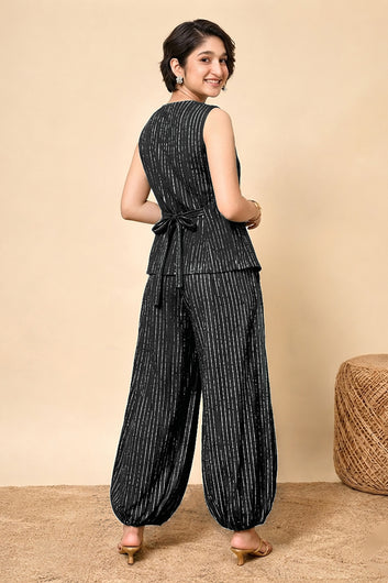Girls Black Cotton Striped Top and Balloon Pant Set Trendy Girls Apparel Combo