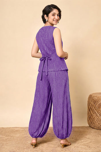 Girls Purple Cotton Striped Top and Balloon Pant Set Trendy Girls Apparel Combo
