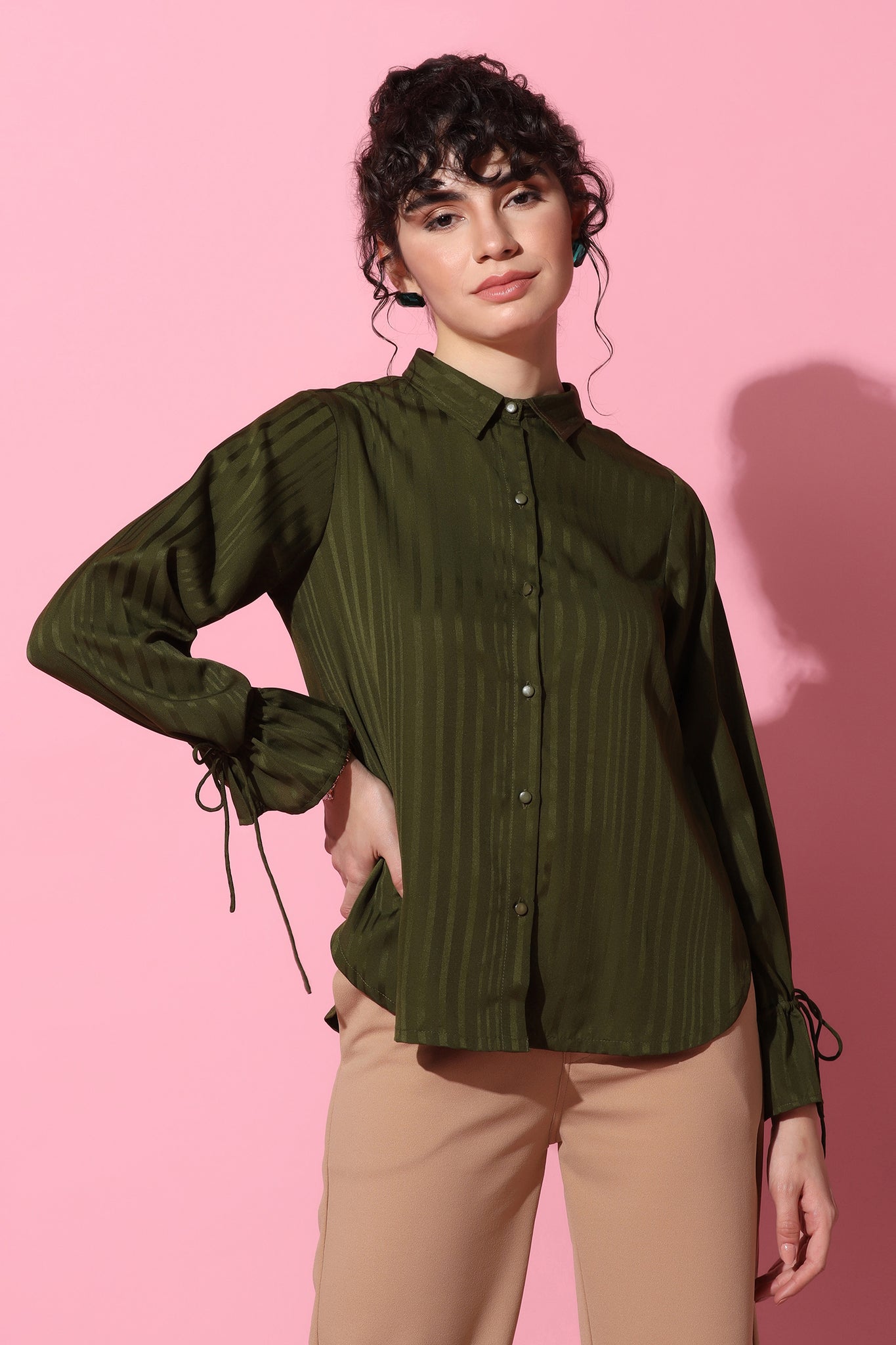 Women's Mehndi Striped Shirt Style Top