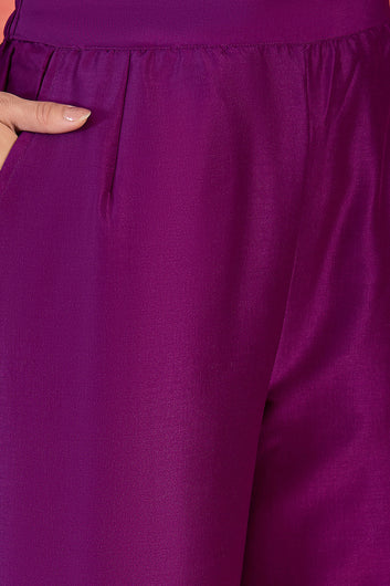 Womens Violet Chinon Silk Kurta Pant with Dupatta
