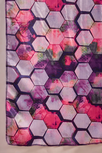 Womens Violet Chinon Silk Kurta Pant with Dupatta