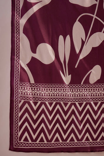 Womens Wine Chinon Silk Printed Kurta Set with Dupatta