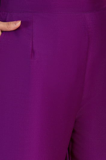 Womens Violet Chinon Silk Kurta Pant with Dupatta