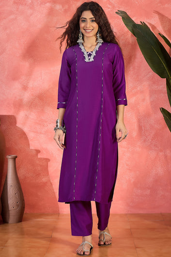 Womens Violet Chinon Silk Kurta Pant with Dupatta
