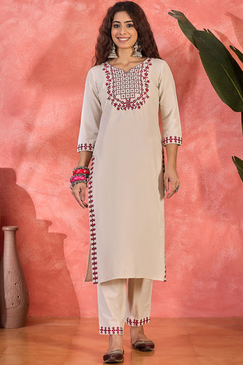 Womens Rani Cotton Embroidered Kurta Set with Dupatta