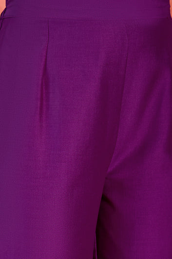 Womens Violet Chinon Silk Embroidered Kurta Set with Dupatta