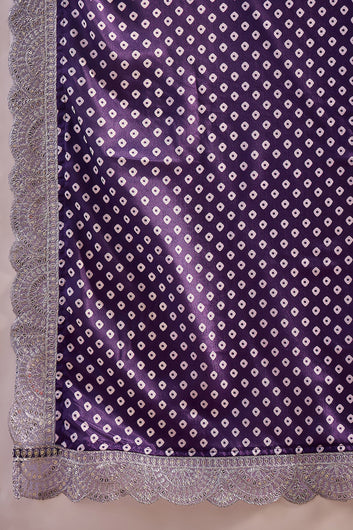 Womens Violet Chinon Silk Embroidered Kurta Set with Dupatta