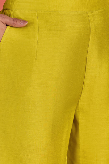 Womens Lime Chinon Silk Kurta Pant with Dupatta