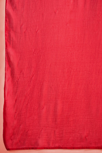 Womens Red Cotton Embroidered Kurta Set with Dupatta