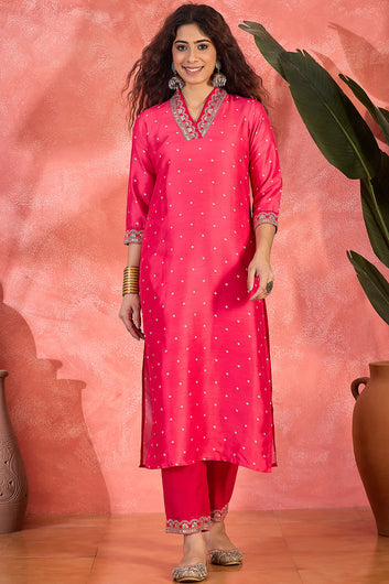 Womens Rani Chinon Silk Embroidered Kurta Set with Dupatta