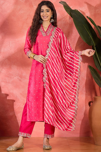 Womens Rani Chinon Silk Embroidered Kurta Set with Dupatta