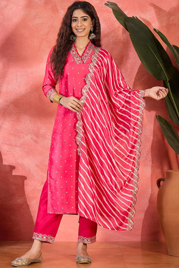 Womens Rani Chinon Silk Embroidered Kurta Set with Dupatta