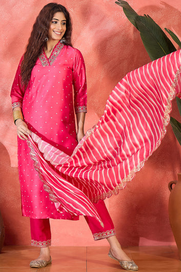 Womens Rani Chinon Silk Embroidered Kurta Set with Dupatta