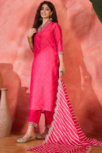 Womens Rani Chinon Silk Embroidered Kurta Set with Dupatta