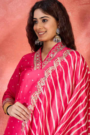 Womens Rani Chinon Silk Embroidered Kurta Set with Dupatta