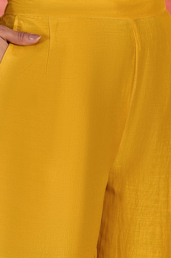 Womens Yellow Chinon Silk Embroidered Kurta Set with Dupatta