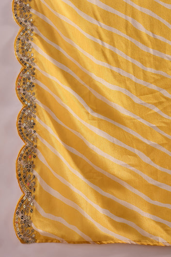 Womens Yellow Chinon Silk Embroidered Kurta Set with Dupatta