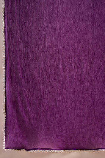Womens Purple Chinon Silk Kurta Set with Dupatta