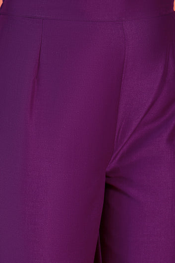 Womens Violet Chinon Silk Floral Printed A-Line Kurta Set with Dupatta