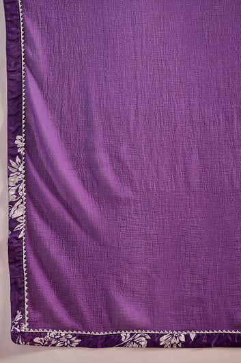 Womens Violet Chinon Silk Floral Printed A-Line Kurta Set with Dupatta
