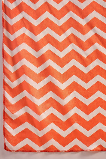 Womens Orange Chinon Silk Embroidered Kurta Set with Dupatta