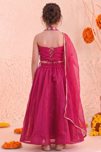 Girls Rani Silk Blend Embroidered Lehenga Choli Dupatta Girls Ethnic Festive Wear Set