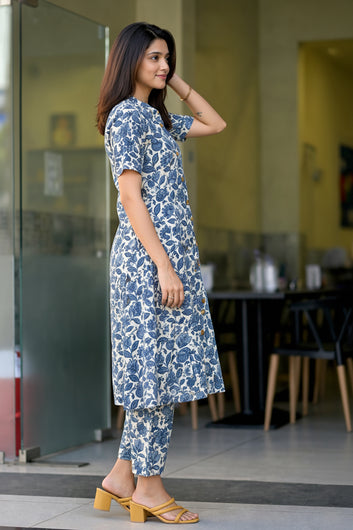 Women’s Multicolour Cotton Printed Kurta Palazzo Set