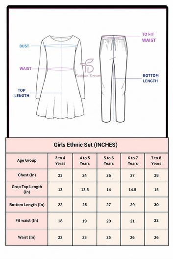 Girls Rani Embroidered Crop Top and Skirt With Dupatta For Festive wear