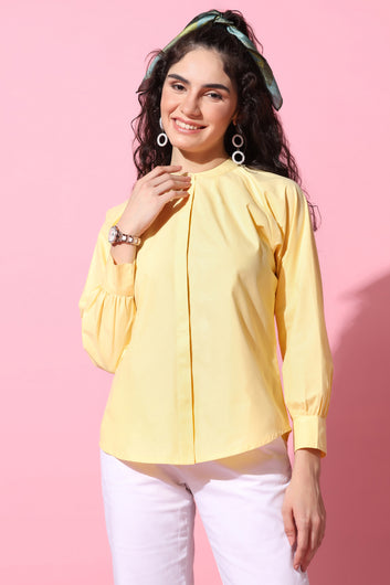 Women's Yellow Rayon Solid Top