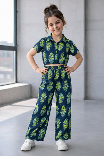 Girl's multicolor printed Cotton Top And Pant Set