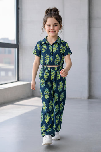 Girl's multicolor printed Cotton Top And Pant Set