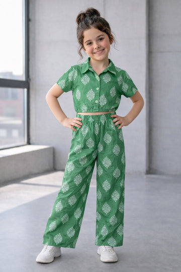 Girl's multicolor printed Cotton Top And Pant Set